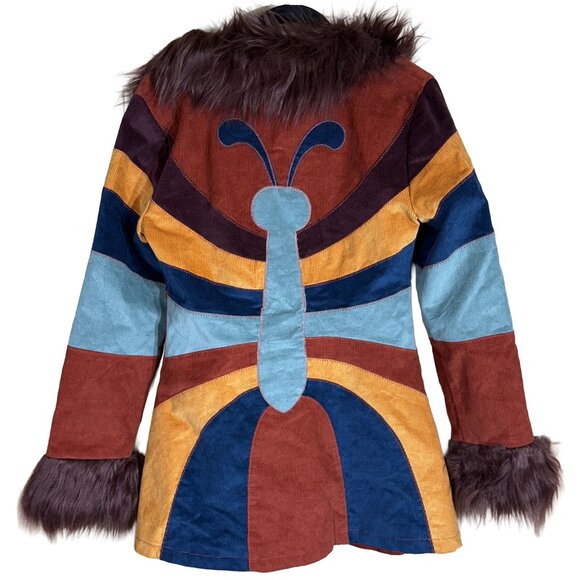 Current Mood Jackets & Blazers - Current Mood Retro 70s Butterfly Corduroy Jacket Faux Fur Womens M Boho Hippie